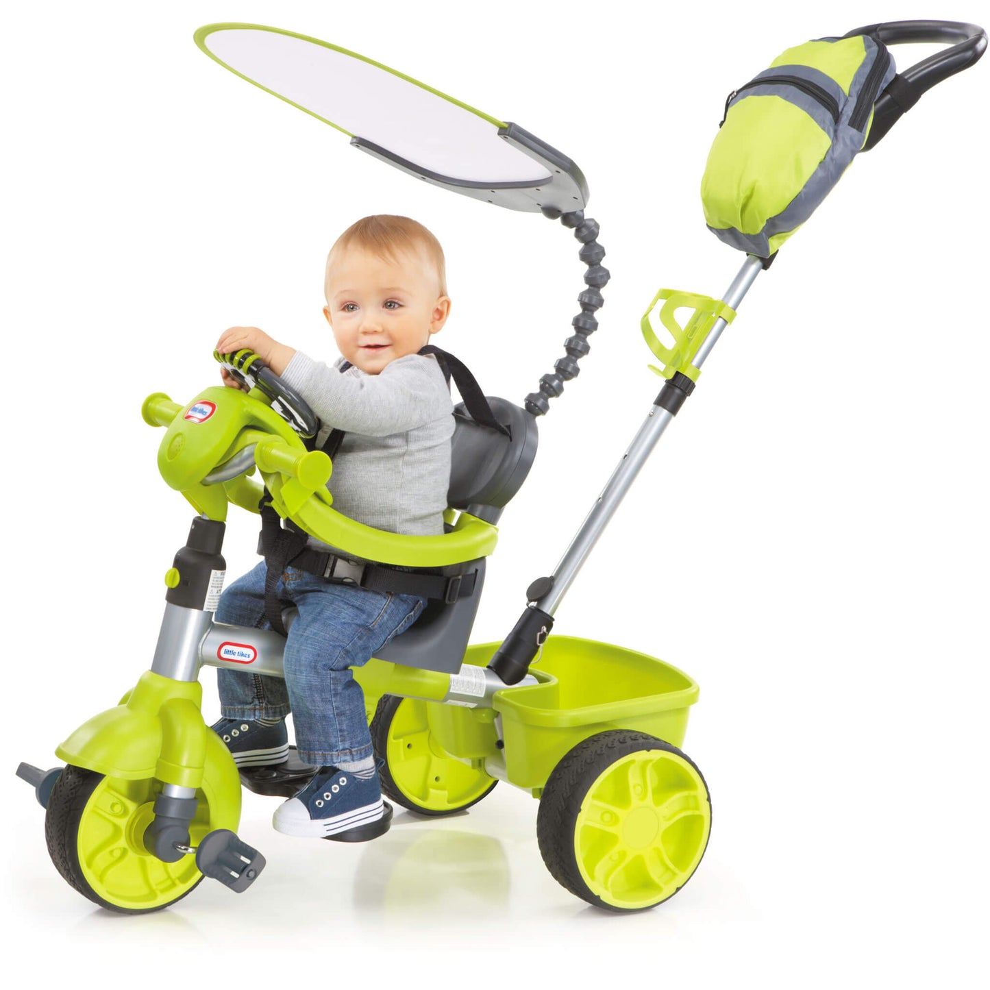 4-in-1 Deluxe Trike with Dash Neon Green - Adjustable Features, and Parent Steering