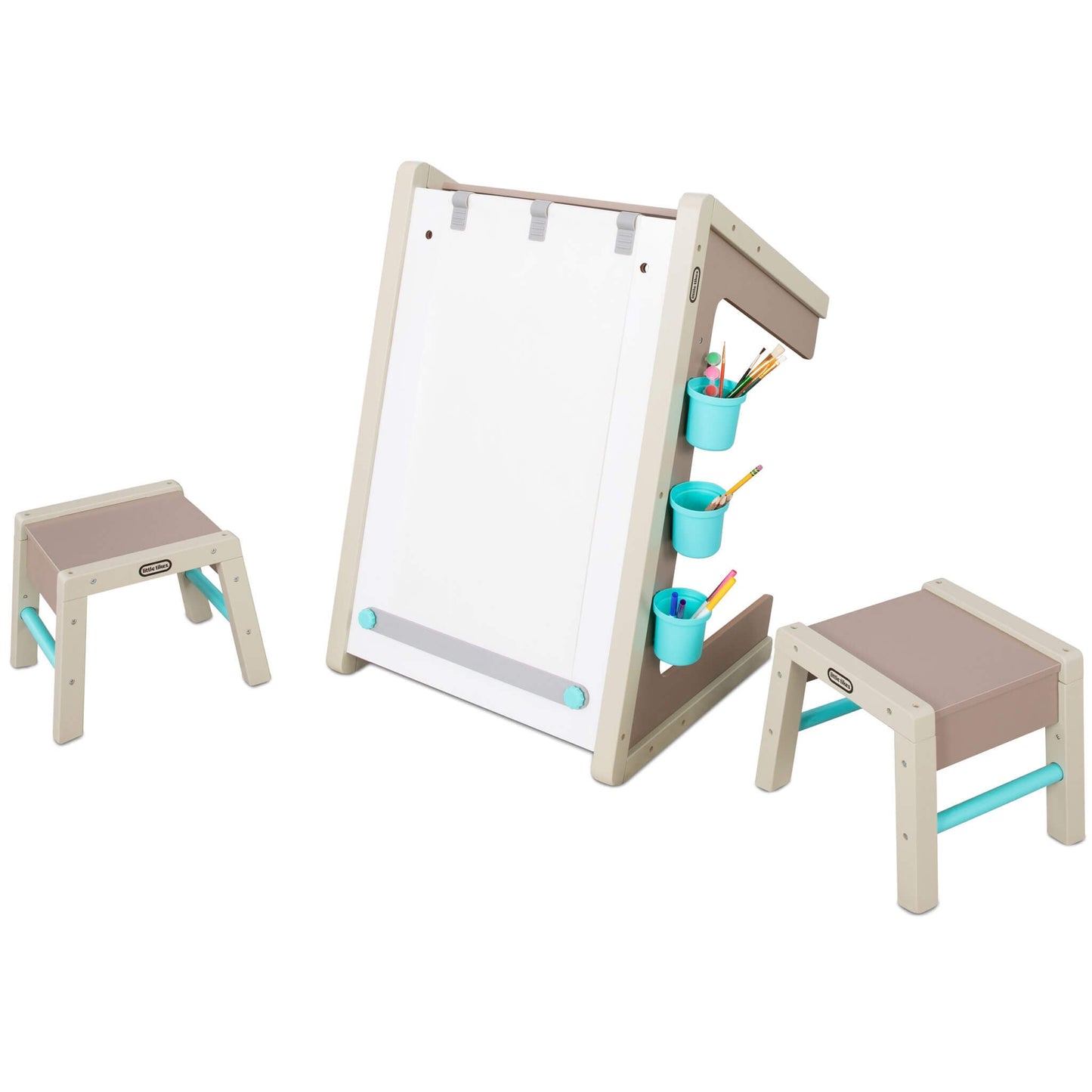 2-in-1 Easel and Art Table with Stools, Storage, and Paper Roll Clamp
